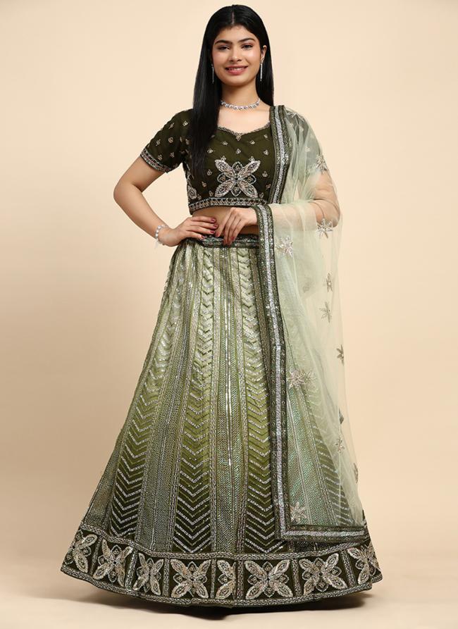 Fancy Net Green Wedding Wear Sequence Embroidery Work Readymade Lehenga Choli